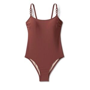 NEW Chain Link Medium Coverage One Piece Swimsuit Kona Sol Brown Bikini Women’s‌